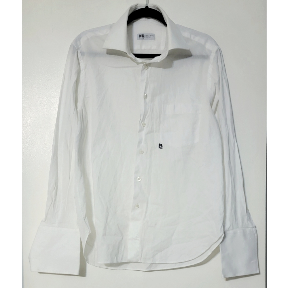 Dan Roma custom white button up dress shirt made in Italy Size Medium 16 34